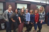 An impressive array of stylists at Shock of Style celebrate 15 years in business from L to R: Brooke Vegan, Teresa Estrada, Katie Allison, Megan Redding, Valerie Witrado, Nina Avina, and Kate Fox.